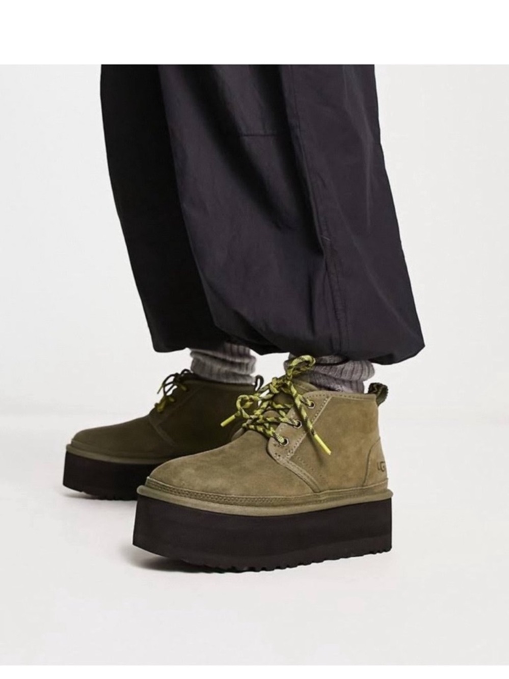 UGG NEUMEL HERITAGE 2” PLATFORM BURNT OLIVE SUEDE WOOL BOOTS WOMENS SIZE 11 - Picture 2 of 11